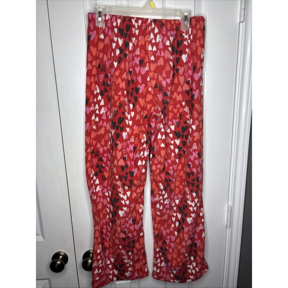 June & Daisy Women’s M Red Heart Print Fleece Lounge Pants Cozy Pajamas - Picture 5 of 5
